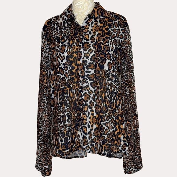 AK Urban Tops - AK Urban Animal Print Button Front Blouse Top Chiffon 42 US L am